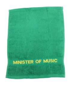 PREACHING HAND TOWEL  MINISTER OF MUSIC   ( GREEN/GOLD)
