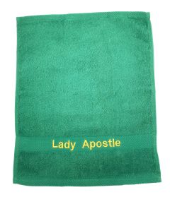 PREACHING HAND TOWEL  LADY APOSTLE  ( GREEN/GOLD)