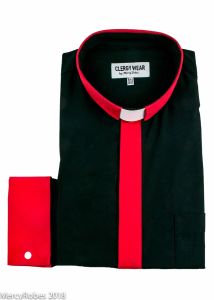 TWO TONE LONG SLEEVE FRENCH CUFF TAB (BLACK/RED PLACKET)