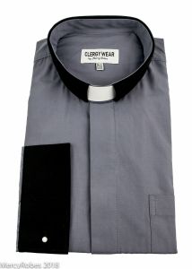 Two Tone Mens Long Sleeve Tab Collar Clergy Shirt (Grey/Black)