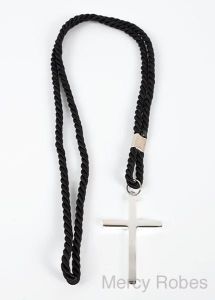 BLACK CLERGY CORD WITH SILVER CROSS