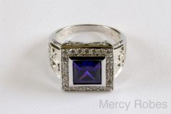 MENS SQUARE SILVER CLERGY RING STYLE 006 (PURPLE)
