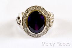 Mens Oval Silver Clergy Ring Style 005 (Purple)