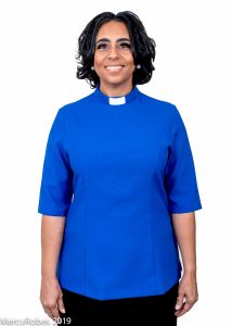 Womens 3/4 Sleeves Tab Collar Clergy Blouse (Royal Blue)