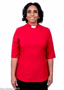 Womens 3/4 Sleeves Tab Collar Clergy Blouse (Red)
