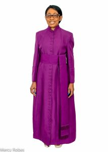 QUICK SHIP LADIES AW 33 BUTTON CASSOCK ROBE WITH BAND CINCTURE (RED PURPLE 01)