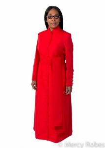 QUICK SHIP  LADIES AW 33 BUTTON CASSOCK ROBE WITH BAND CINCTURE (RED)