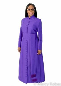 QUICK SHIP LADIES AW 33 BUTTON CASSOCK CLERGY ROBE WITH BAND CINCTURE (ROMAN PURPLE)