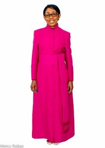 LADIES AW 33 BUTTON CASSOCK ROBE WITH BAND CINCTURE (FUSCHIA)