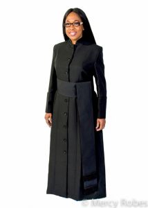 Womens Robe 9 Button LR111 (Black/Black) With Band Cincture
