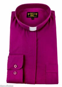 Womens Long Sleeves Tab Collar Clergy Shirt (Red Purple)