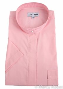 Womens Short Sleeves Full Collar Clergy Shirt (Light Pink)