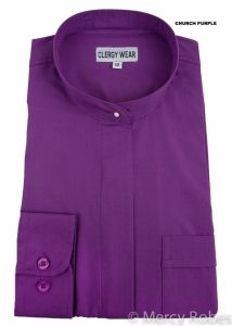 Womens Long Sleeves Full Collar Clergy Shirt (Church Purple)