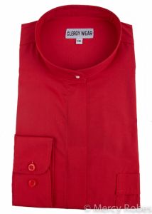Womens Long Sleeves Full Collar Clergy Shirt (Red)