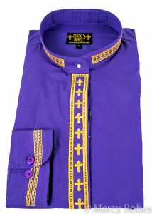 Womens Clergy Long Sleeve Neckband Shirt (Purple/Gold)