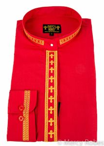 LADIES CLERGY LONG SLEEVE NECKBAND SHIRT (RED/GOLD)