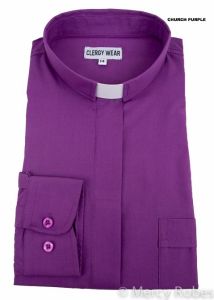 Womens Long Sleeves Tab Collar Clergy Shirt (Church Purple)