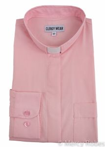 Womens Long Sleeves Tab Collar Clergy Shirt (Light Pink)