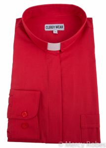Womens Long Sleeve Tab Collar Clergy Shirt (Red)