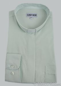 Womens Long Sleeves Tab Collar Clergy Shirt (Sage Green)