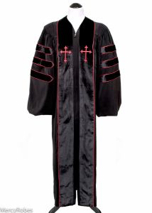 LADIES PULPIT ROBE STYLE MICRO2020 (BLACK/RED WITH DOCTORAL BARS)