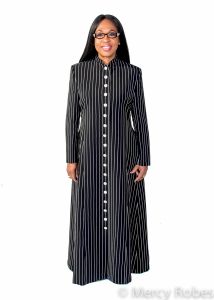 Womens Robe Style Lra-178 (Black/White Pinstripe)