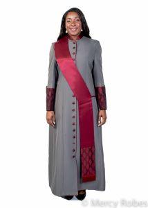 LADIES ROBE STYLE LR129 (GREY/BLACK-RED BROCADE) WITH STOLE
