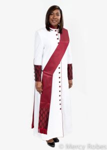  LADIES ROBE STYLE LR129 (WHITE/BLACK-RED BROCADE) WITH STOLE