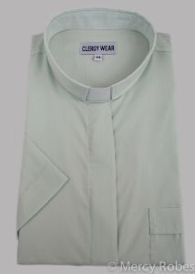 Womens Short Sleeves Tab Collar Clergy Shirt (Sage Green)
