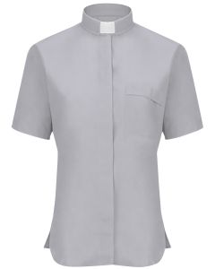 Womens Short Sleeves Tab Collar Clergy Shirt (Light Grey)