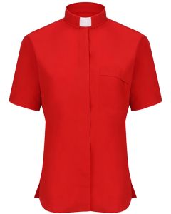 Womens Short Sleeves Tab Collar Clergy Shirt (Red)