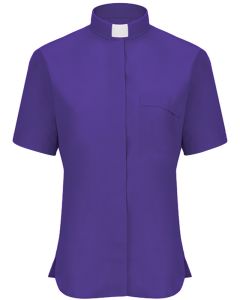 Womens Short Sleeves Tab Collar Clergy Shirt (Roman Purple)