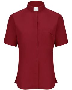 Womens Short Sleeves Tab Collar Clergy Shirt (Burgundy)