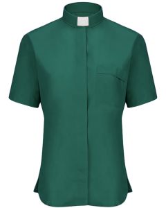 Womens Short Sleeves Tab Collar (Dark Green)