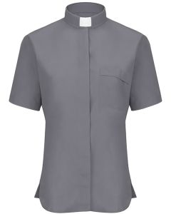 Womens Short Sleeves Tab Collar Clergy Shirt (Dark Grey)