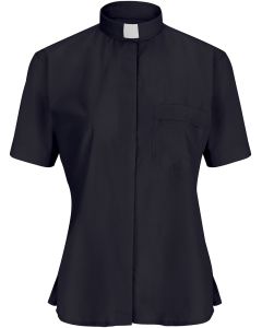 Womens Short Sleeves Tab Collar Clergy Shirt (Navy Blue)
