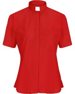 Womens Short Sleeves Tab Collar Clergy Shirt (Red)