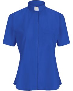 Womens Short Sleeves Tab Collar Clergy Shirt (Royal Blue)