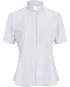 Womens Short Sleeves Tab Collar Clergy Shirt (White)
