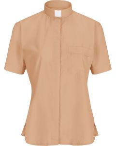 Women Short Sleeves Tab Collar Clergy Shirt (Beige)