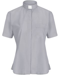 Womens Short Sleeves Tab Collar Clergy Shirt (Light Grey)