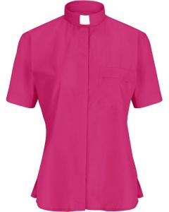 Womens Short Sleeves Tab Collar Clergy Shirt (Fuchsia)