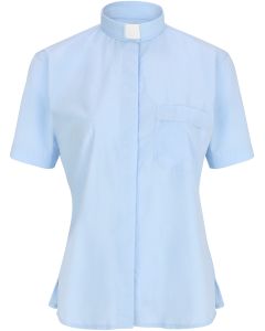 Womens Short Sleeves Tab Collar Clergy Shirt (Light Blue)