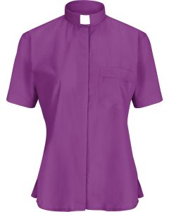 Womens Short Sleeves Tab Collar Clergy Shirt (Church Purple)