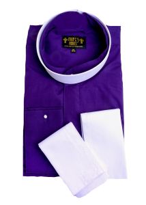 Mens Long Sleeve Roman Pontiff Full Collar Clergy Shirt (Blue Purple)