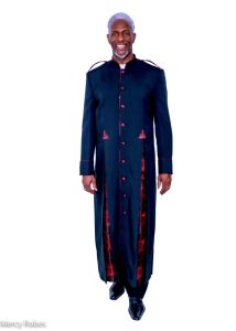 QUICK SHIP CLERGY ROBE STYLE LCR165 2 PLEAT (BLACK/BLACK-RED LT) 