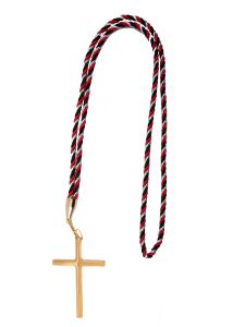 3 STRAND CLERGY CORD BLACK/ RED /  METALLIC SILVER WITH CROSS 
