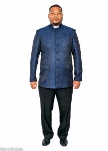 Mens Clergy Jacket Style CJ086 (Blue/Black Brocade)
