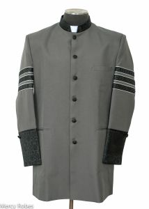 QUICK SHIP MENS CLERGY JACKET STYLE CJ2022 (GREY/BLACK) WITH BARS