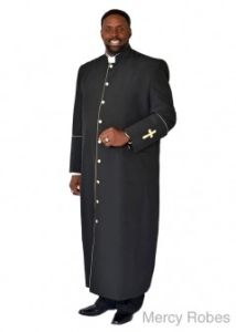 QUICK SHIP MENS CLERGY ROBE STYLE BAE114 (BLACK/GOLD)